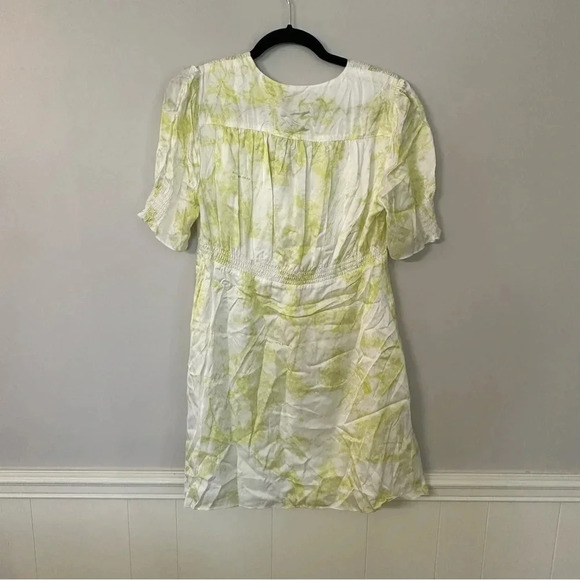 All Saints Demi Marama Dress in Citrus Yellow Short Puff Sleeve V-Neck Sz 8 NWT - Picture 9 of 9